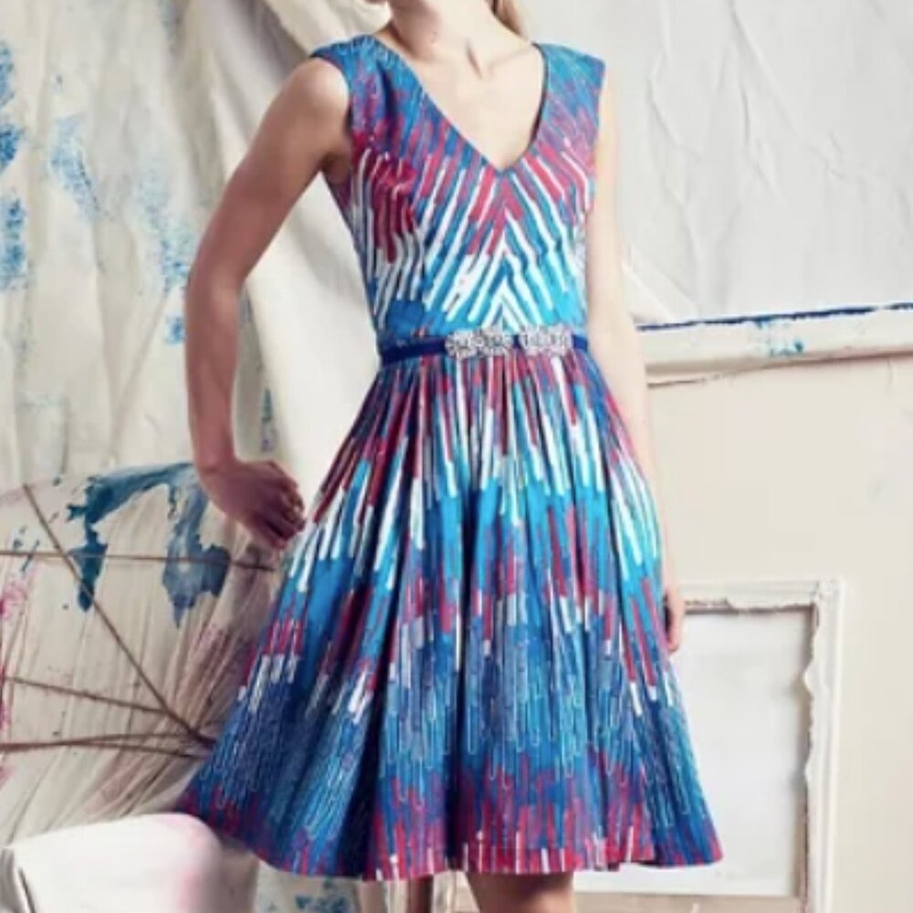 Anthropologie Plenty by Tracy Reese Blue Red Printed "Gallery Row" Dress